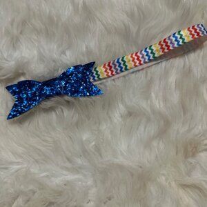 Blue Sequin Flat Bow on Rainbow FOE Headband
